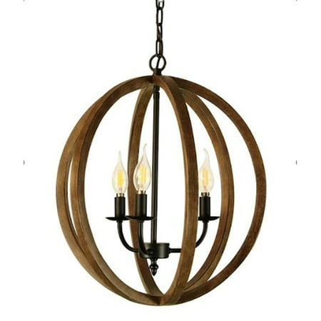 

Offex Canyon Homerustic Globe Chandelier Light (3-Bulb) Round Contemporary Steel Design with Wood Pattern Finish/Classic Home Entryway and Foyer Decor