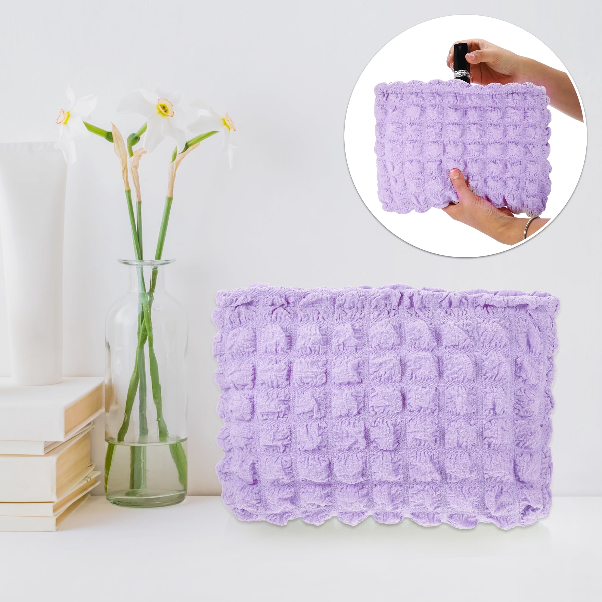 Unique Bargains Bubble Cloud Cosmetic Bag Zipper Checkered Makeup Bags Lipsticks Purple