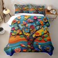 thumbnail image 2 of Homewish Boho Life Tree Quilt Full,Watercolor Birds Flowers Full Bedspread Sets,Orange Blue,3 Pieces, 2 of 7