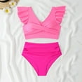 thumbnail image 4 of UTSJKR Two Piece Swimsuit for Women High Waist Bikini Set Tummy Control Padded Swimsuit Bathing Suit with Ruffle Sleeves Hot Pink M, 4 of 9