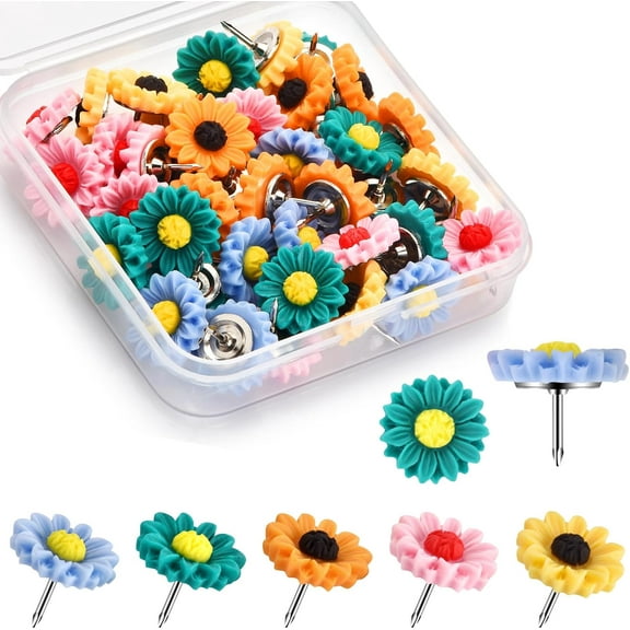 Genreen 40Pcs Push Pins, Thumb Tacks for Bulletin Board, Flower Decorative Pins and Tacks, Cork Board Thumbtacks, Cute Thumbtack for Home Office Decorative
