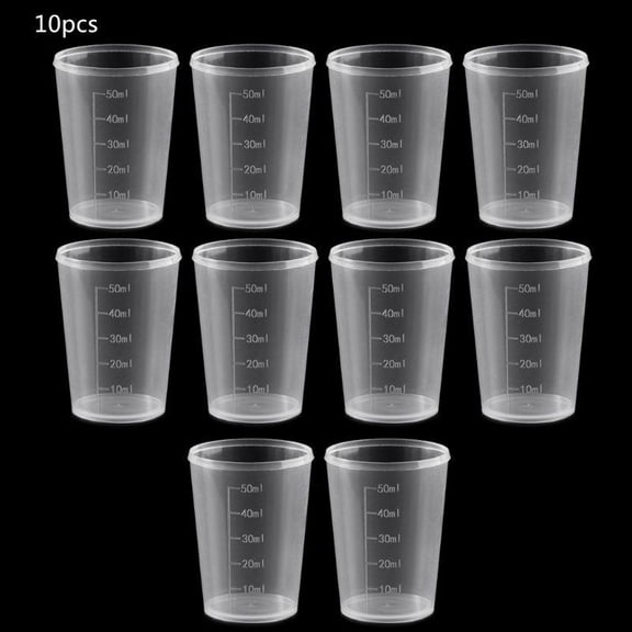 Pack of 10 Reusable 50ML Mixing Cups Plastic Measuring Cups Set with Scale for Mixing Resin Paints School Labs Supplies