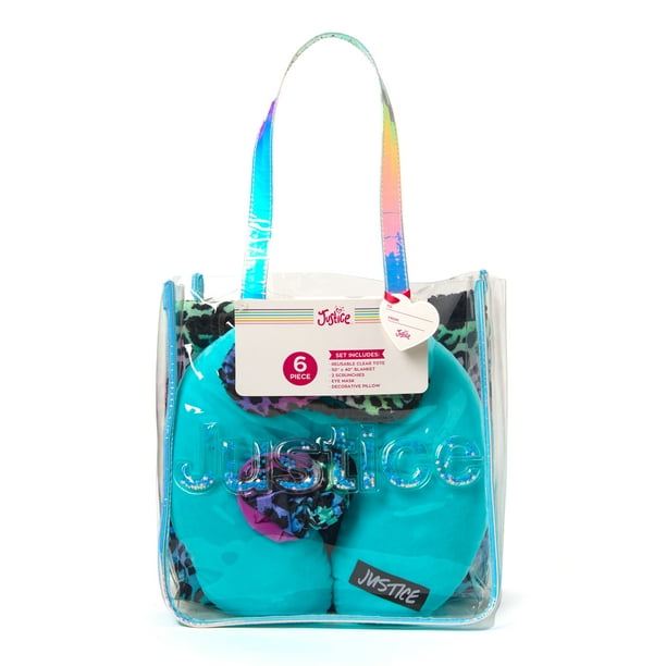 Justice Girls Sleepover Clear Tote Handbag 6Piece Set Mint