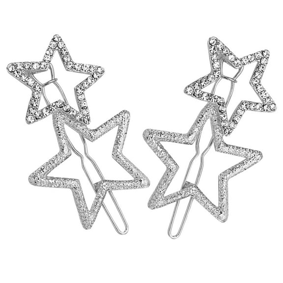LEORX 2Pcs Silver Star Hair Clips Zinc Alloy Decorative Hair Accessories