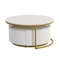 thumbnail image 5 of Modern Nesting Round Coffee Table Set of 2, Stackable Accent Cocktail Table Fluted with Drawer, Gold Metal Base, Wood End Table Side Tables for Living Room, 5 of 7