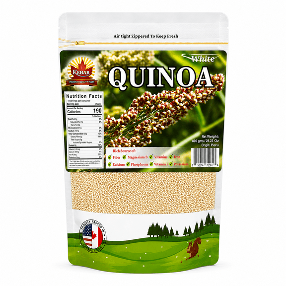 Kehar Foods White Quinoa - 800g | High-Protein Superfood | Gluten-Free, Non-GMO, Vegan, Organic | Ideal for Salads, Bowls, and Healthy Meals