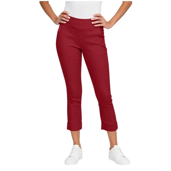 Enjoytime Womens Cropped Pants Solid Color High Waisted Work Pants Summer Fashion Casual Capris with Pockets