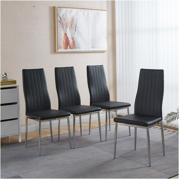 JERFIT 4-Pack Dining Chairs with Black Seats and Chrome Metal Legs for Kitchen, Dining Room