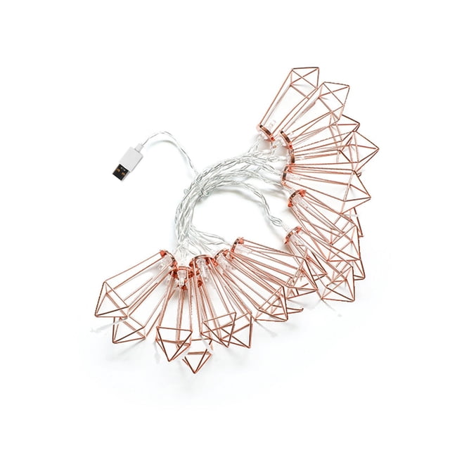 Agiferg LED Light Iron Art Diamond Drop Frame Rose Gold Geometric Light String