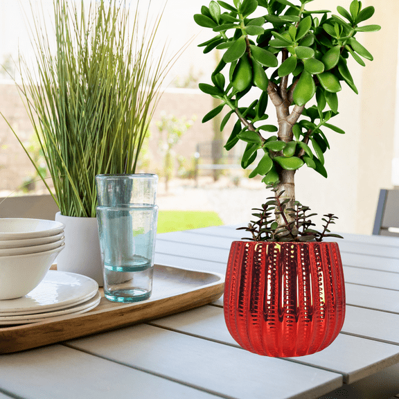 Admired by Nature ABN5E208-RED 5.5' Ceramic Flower Planter, Ceramic Pot Planter, Plant Home Dcor, Red