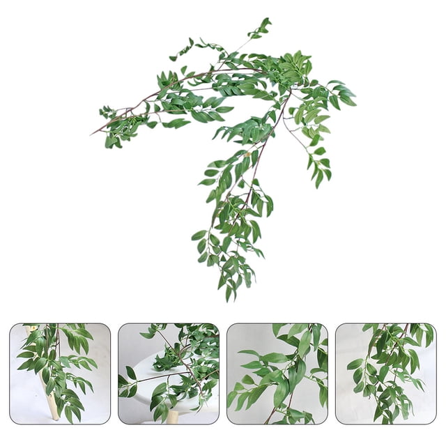 Phenofice Imitation Green Leaf Rattan 1Pack 170x5.9in Plastic Suspended Ceiling Willow Leaf Shape Wedding Decor