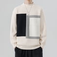 thumbnail image 2 of Color Block Sweater for Men Thick Warm Loose Fit Pullover Sweatshirts Handsome Crew Neck Long Sleeve Graphic Tops (3XL, Khaki-1), 2 of 7
