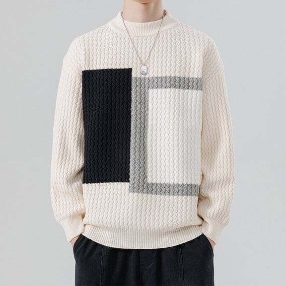 WAVSUF Big & Tall Mens Sweater Winter Long Sleeves Sweaters Crew Neck Solid Color Sweatshirt Top Khaki Size 4XL