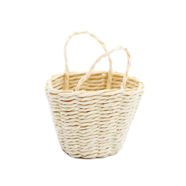 Cesta tejida para casa de muñecas en miniatura, cesta de almacenamiento, cesta de Picnic con asa para escena, juego de simulación, accesorio de jardín Redondo Hugo Cesta de almacenamiento de casa de muñecas