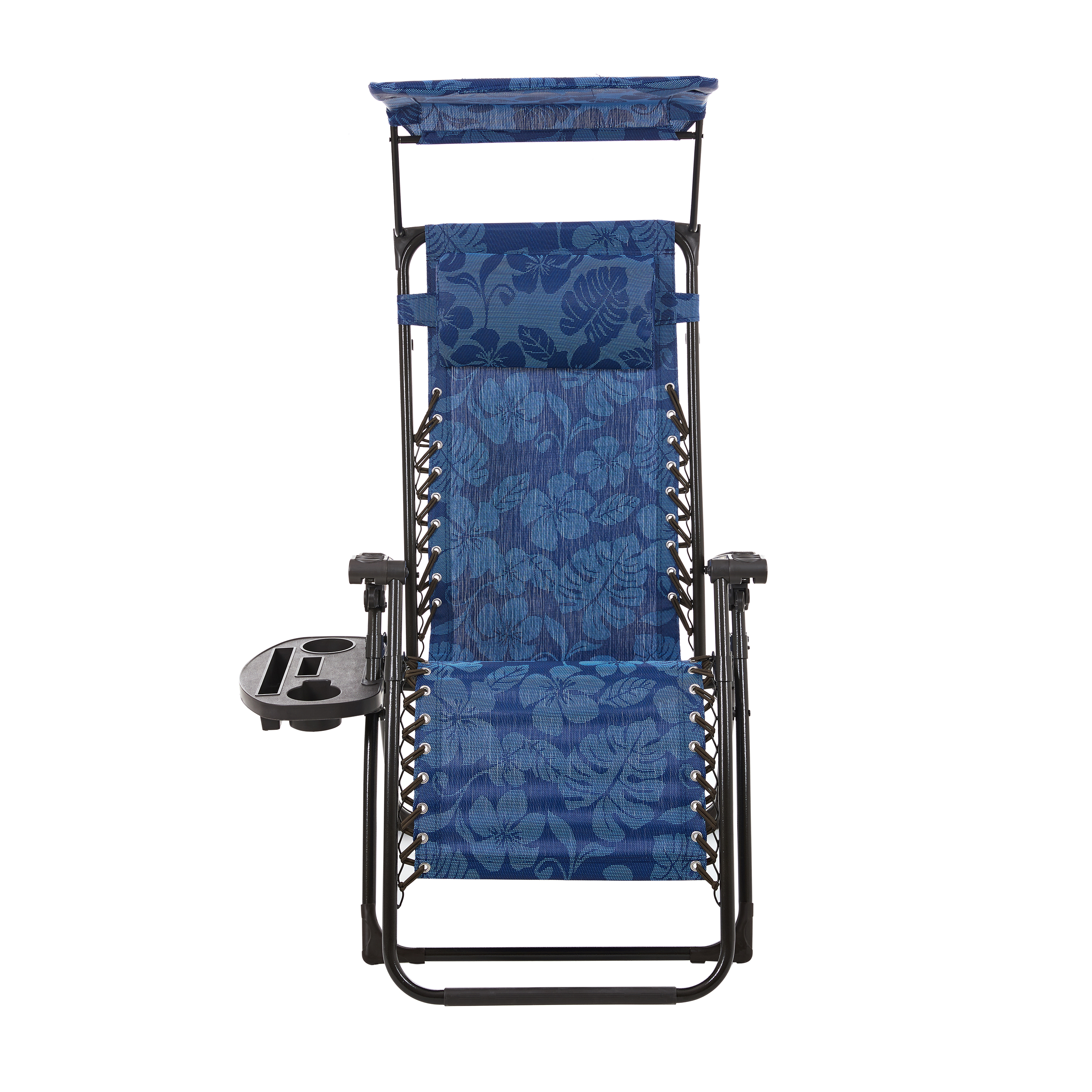 Bliss Hammocks Blue Flower 26" Wide Zero Gravity Chair w/ Adjustable Canopy, Drink Tray & Pillow, 300 Lb. Capacity - image 10 of 13