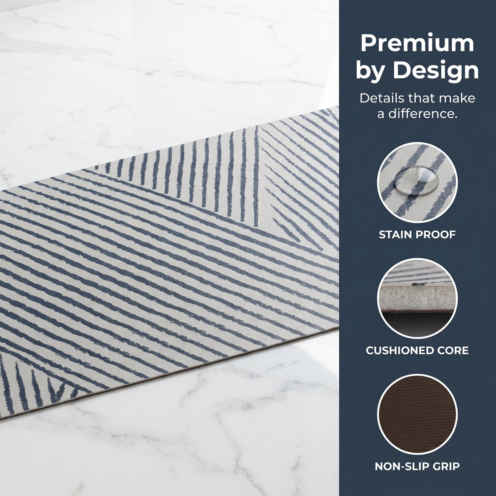 Unique Bargains Geometric Anti Waterproof Cushioned Comfort Rug Blue 47" x 18"