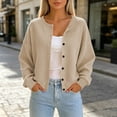 thumbnail image 5 of Women's Waffle Knit Cardigan Soft Crew Neck Button Down Long Sleeve Tops Loose Cropped Layering Sweater Coat Fall Winter Casual Outerwear Beige, 5 of 7
