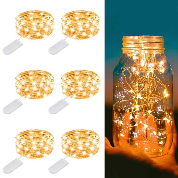 AMERTEER 6pcs 6.6ft Fairy String Lights 20 LED Flexible Starry String Lights Battery Powered Copper Wire Lights LED Twinkle Firefly Lights for Indoor Outdoor DIY Wedding Party Decor W