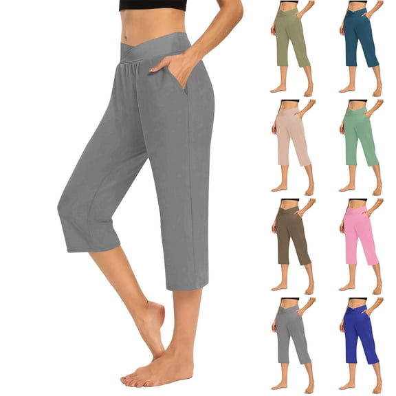 TAGOLD Women's Summer Athletic Shorts Pants,Casual Plus Size Short Pants for Womens,Solid Elastic Waist Pocket Cropped Pants Casual Stretchy Stylish Pants For Spring Summer Women's Clothing