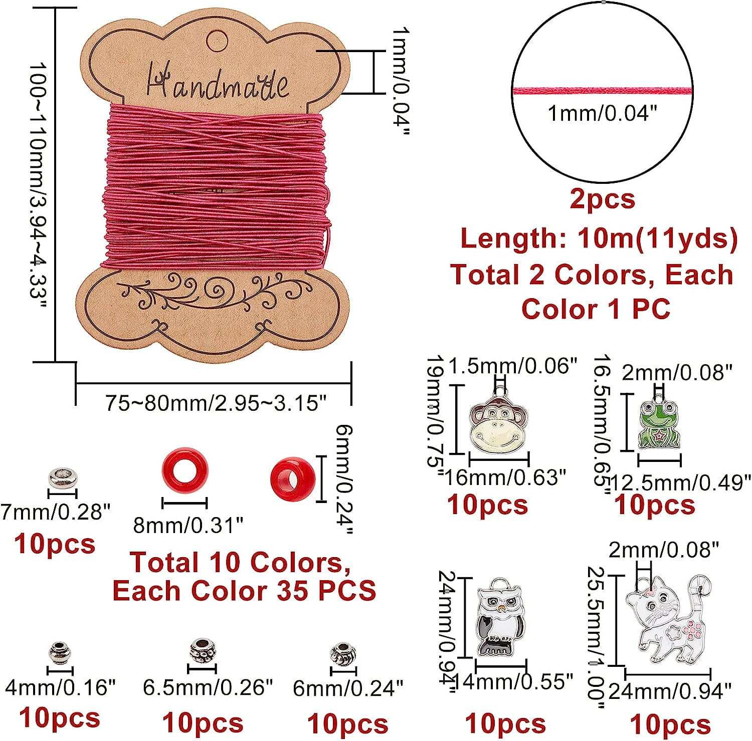 1set 's Day Gift Bracelets Making Kits include Resin Large Hole Beads Alloy Spacer Beads Alloy Enamel Elastic Cord Nylon Thread Mixed color 8x5~6mm Hole: 4mm 10 colors 35pcs/color 350pcs/box