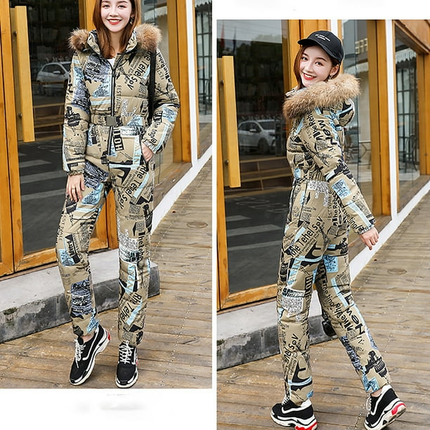 SMihono Woman Winter Outdoor Snow Sports Jumpsuit Collar Coat Fashion Slim  Fit Windproof Hooded Snowsuit A4200 