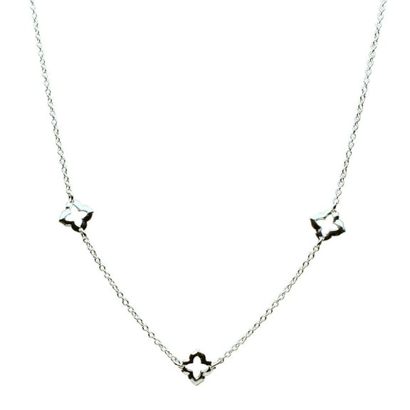 Sterling Silver Station Scatter Clover Open Quatrefoil Link Cable Chain Necklace Italy 18" 2" Ext