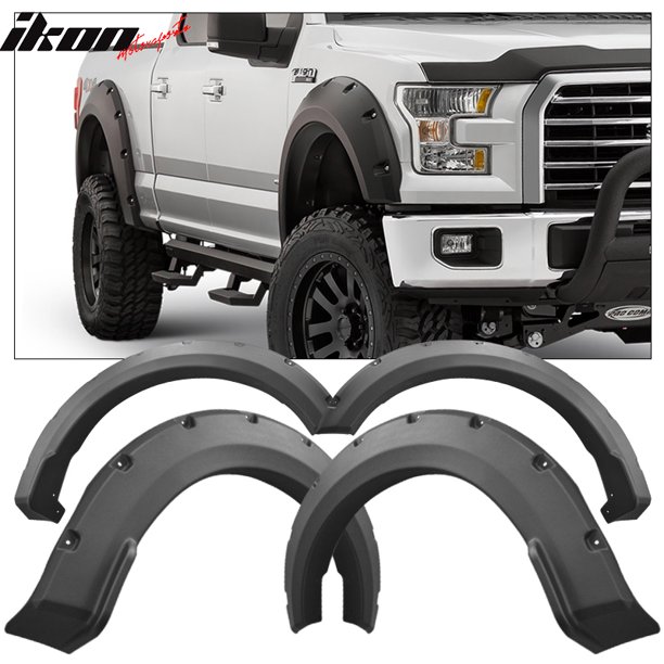 Compatible with 1518 Ford F150 Pocket Rivet Style Fender Flares Black