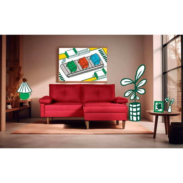 Sala Modular Sofá Cama Reversible De Lino Rojo Modelo Cassanova
