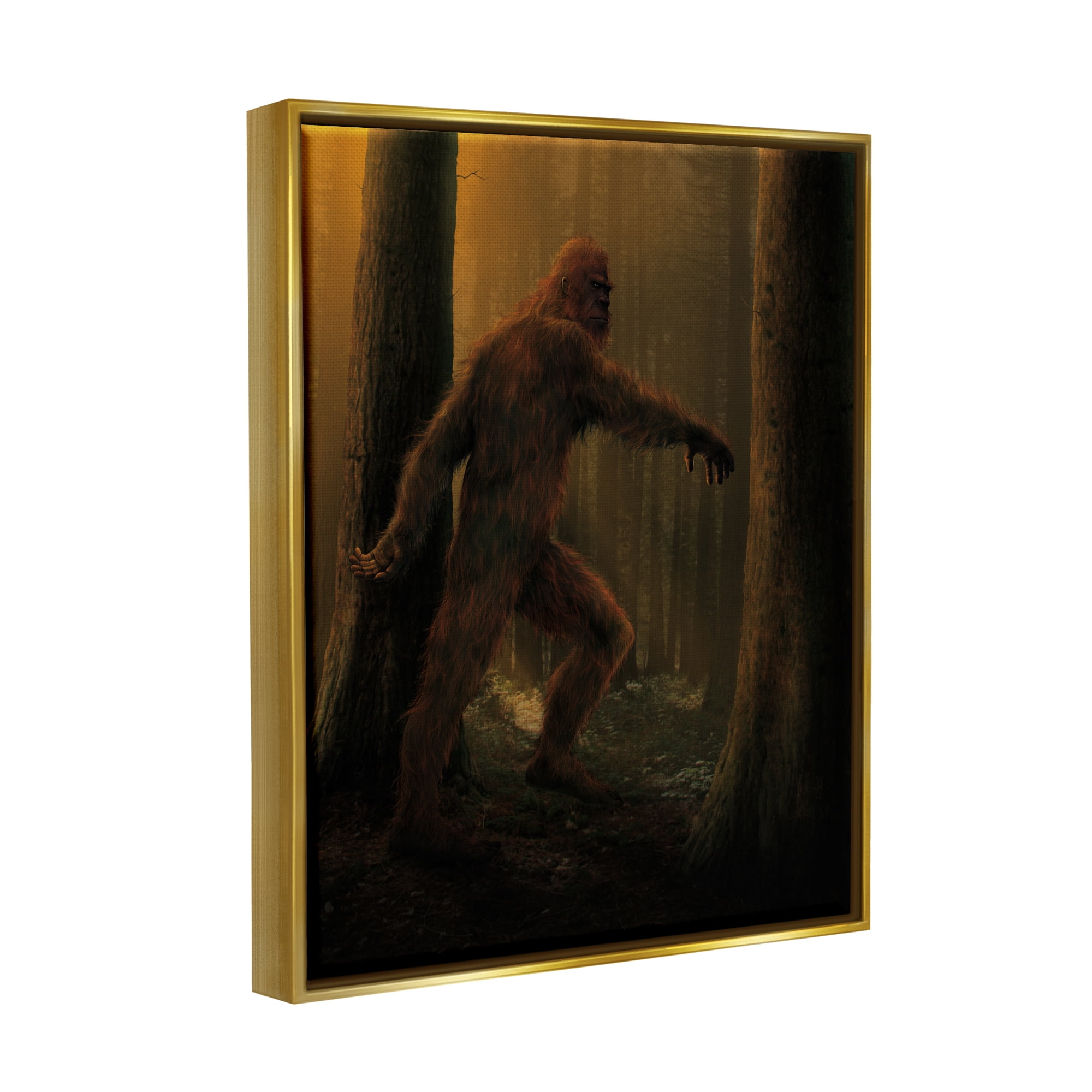 Stupell Industries Big Foot in Nature Fairy Tales & Fantasy Painting Gold Floater Framed Canvas Art Print Wall Art, 17 x 21