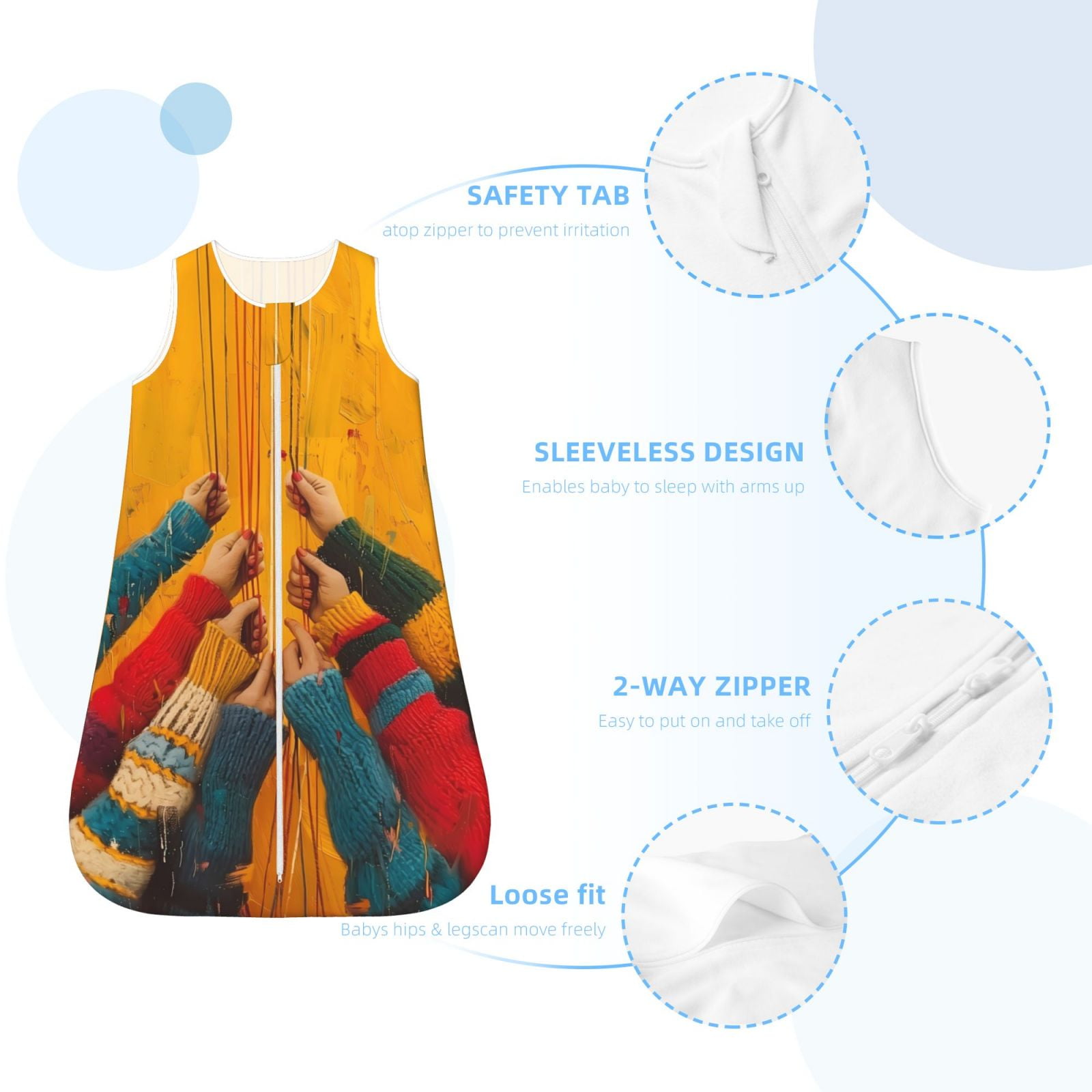 Vsdgher Colorful Sweaters And Strings Baby Sleep Sack, Sleeveless Baby Sleeping Bag Toddler 2-Way Zipper Wearable Blanket for Infant Toddler Newborn-X-Large