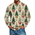 thumbnail image 2 of Men's Casual Style Christmas Print Loose Fit Henley Shirt Long Sleeve Top for Relaxed Comfort, Holiday Themed Casual Wear for Men,Khaki,L, 2 of 7