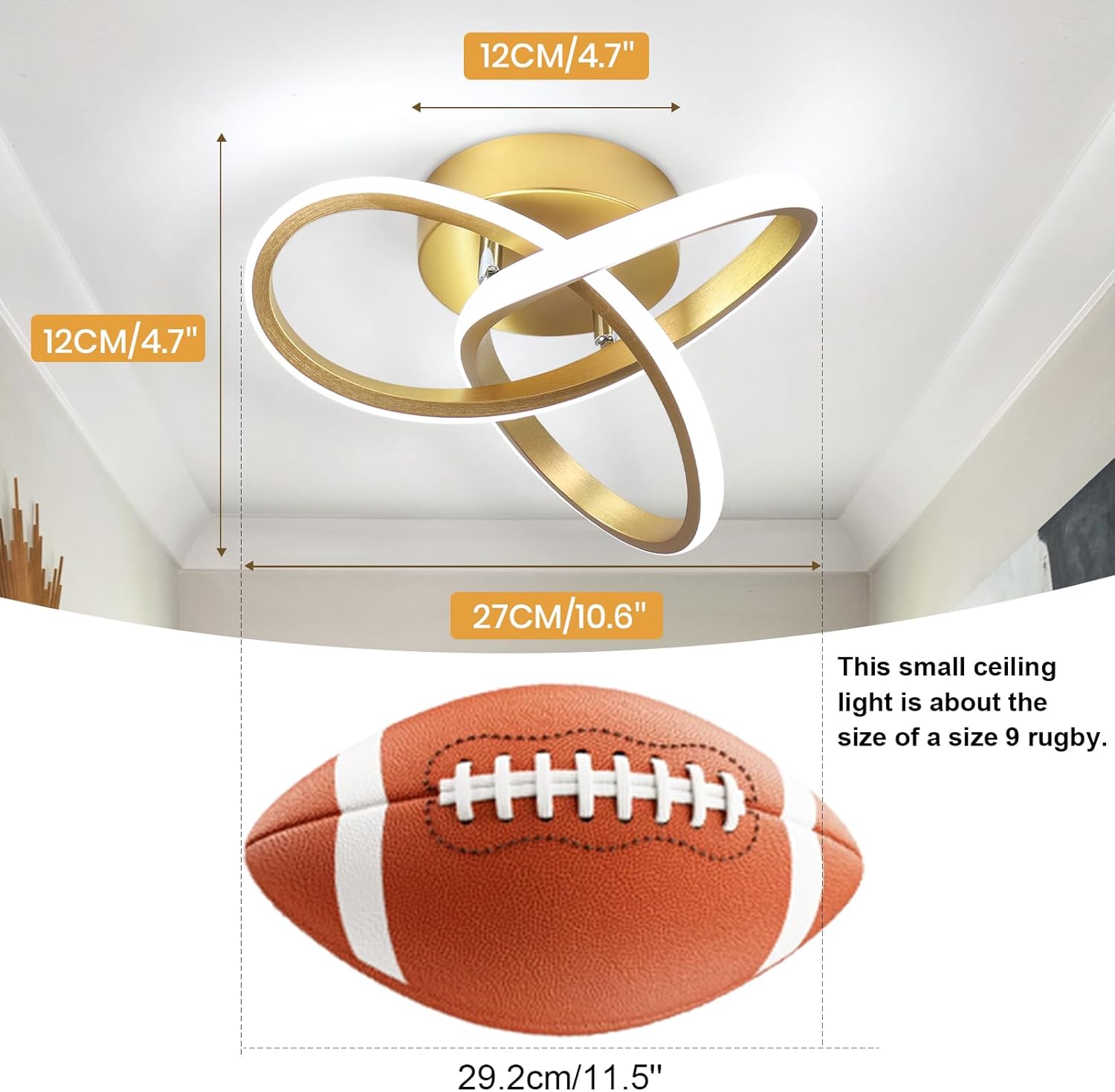 Senhu Modern Led Ceiling Light Fixture,6000K Gold Led Hallway Light Fixtures Ceiling Lamp for Hallway Bedroom Bathroom Kitchen Balcony Stair Aisle Ceiling Lamp Curved Design