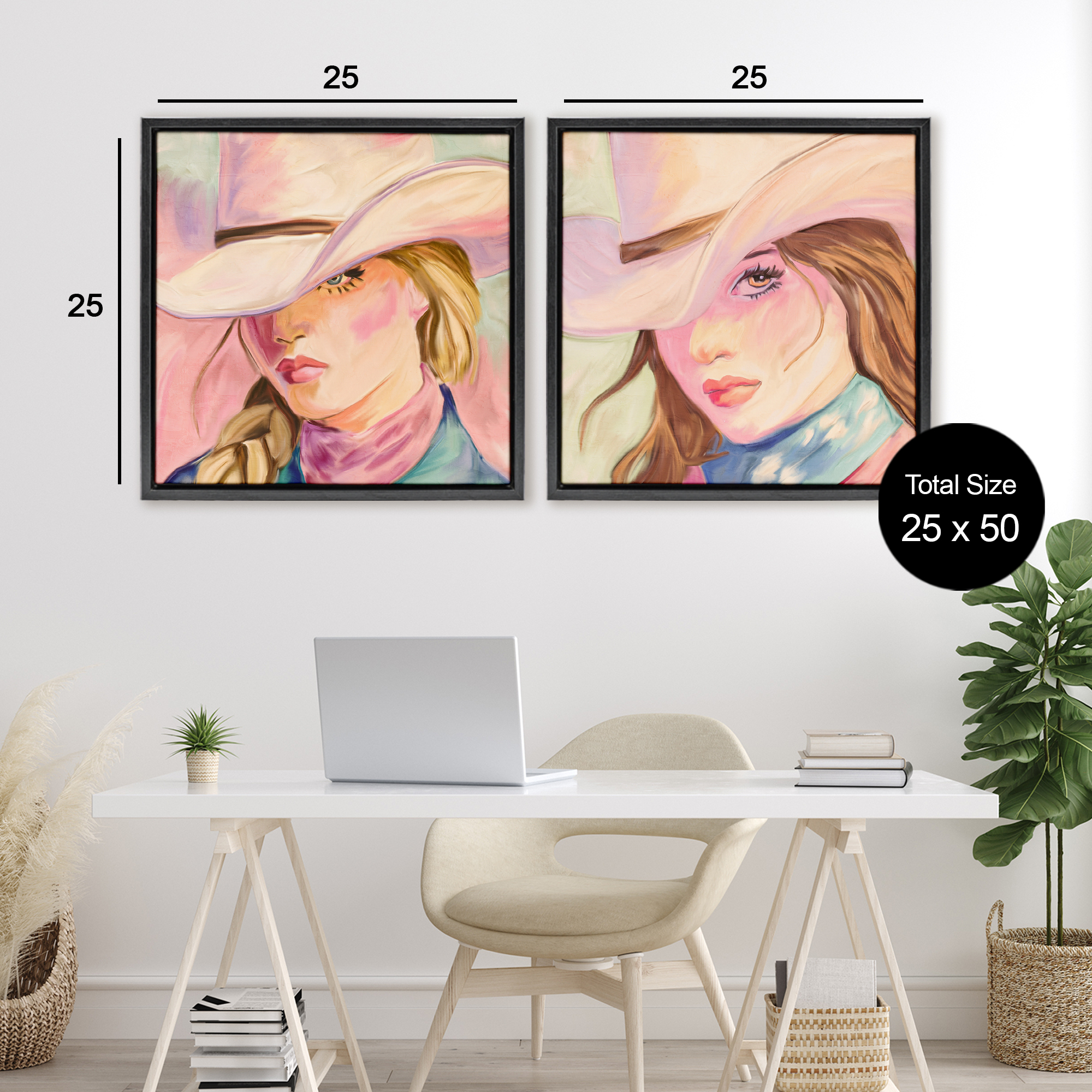 Pastel Cowgirls Gazing 2 Piece Black Framed Floater Canvas Set, design by Kim Allen