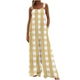 thumbnail image 2 of Casual Jumpsuit for Women Summer Button Strap Plaid Criss Cross Bib Jumper with Pocket Loose Pleated Wide Leg Outfits, Yellow, L, 2 of 7