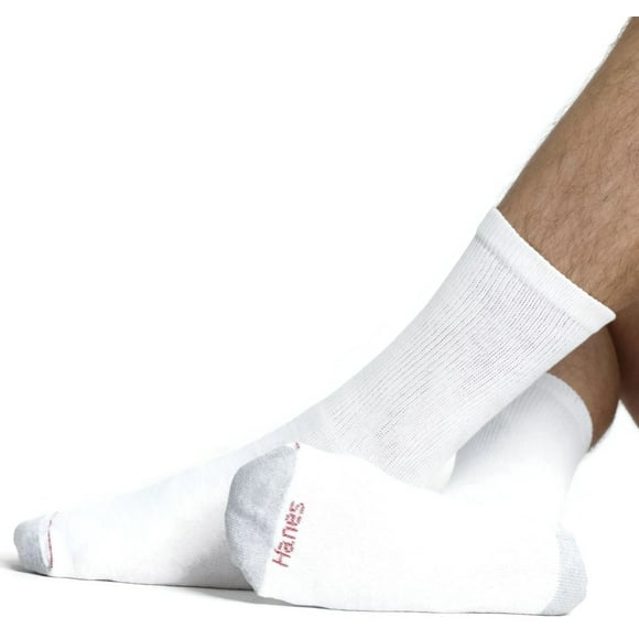 Hanes Men`s Big Tall Cushion Crew Socks - Best-Seller, 12-14, White