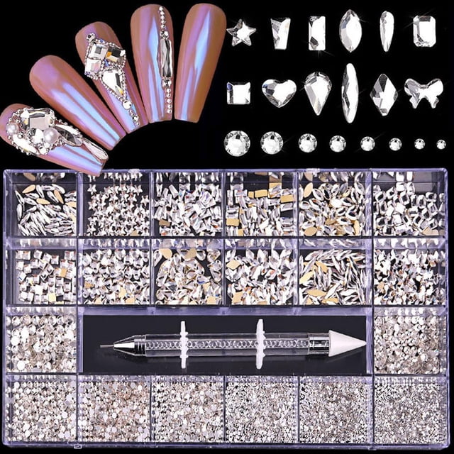 Diamantes De Imitación Para Uñas, Kit Profesional De Cristal Para Uñas, 9000 Uds., Cristal De Múltiples Formas, Diamantes De Imitación Ab, Suministros Para Decoración De Uñas, Accesorios 21 Rejillas Yuarrent CE007388-02