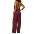 thumbnail image 5 of FRSASU Jumpsuits for Women Fashion Backless Sleeveless Spaghetti Strap Wide Leg Rompers Casual Summer Overall Jumpers Wine, 5 of 6