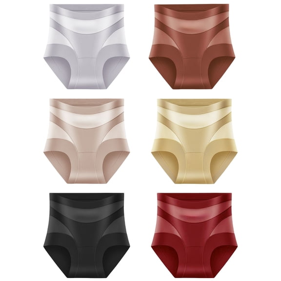 ZNQHFRE 6 Pcs Women High Waist Briefs, Thin Ice Silk Non-Marking Breathable Abdominal Panties F XL