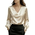 thumbnail image 2 of Craaazy Women's Casual Solid Color Long-Sleeved Cozy Satin Shirts Gifts, 2 of 6