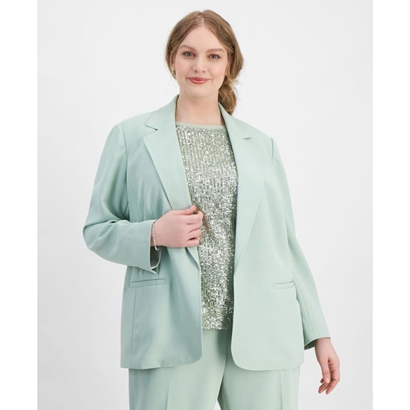 Anne Klein Womens Solid Blazer Jacket, Green, 3X