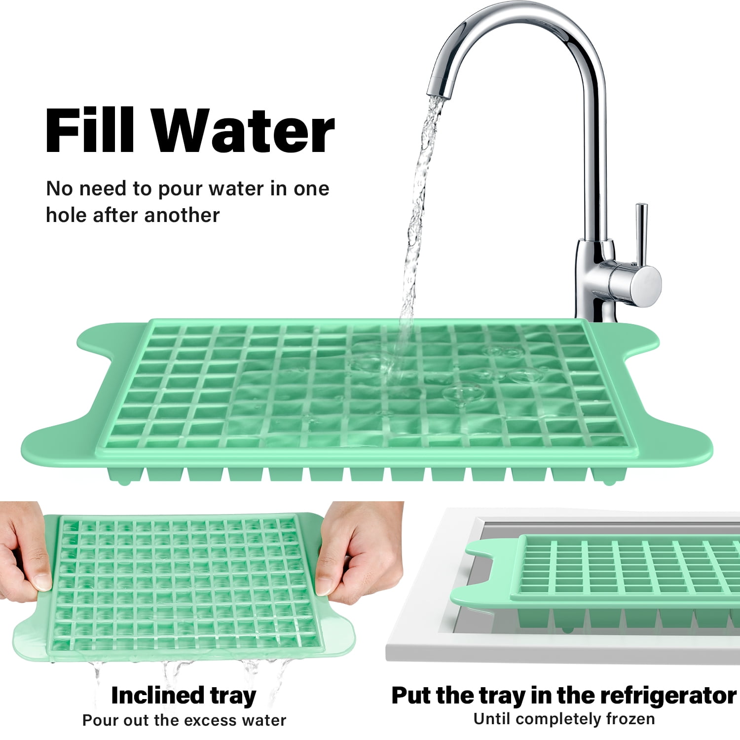 Mini Ice Cube Tray with Lid and Bin: TINANA 117×4 PCS Small Ice Trays for Freezer - Easy Release Nugget Ice Tray with Lid - Green