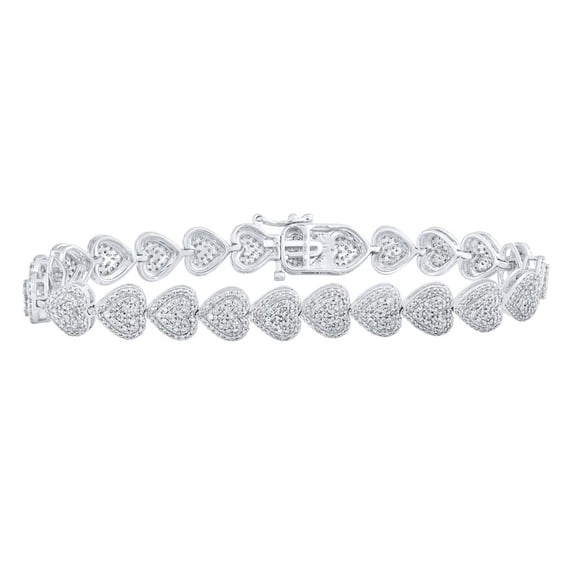 10K White Gold Diamond Women's Domed Heart Halo Tennis Bracelet 2.63 CT | 7"