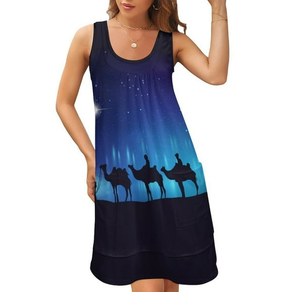 The Star of Bethlehem & Three Wisemen Sleeveless U-Neck Fake Two Piece Dress dress for women fairy dress