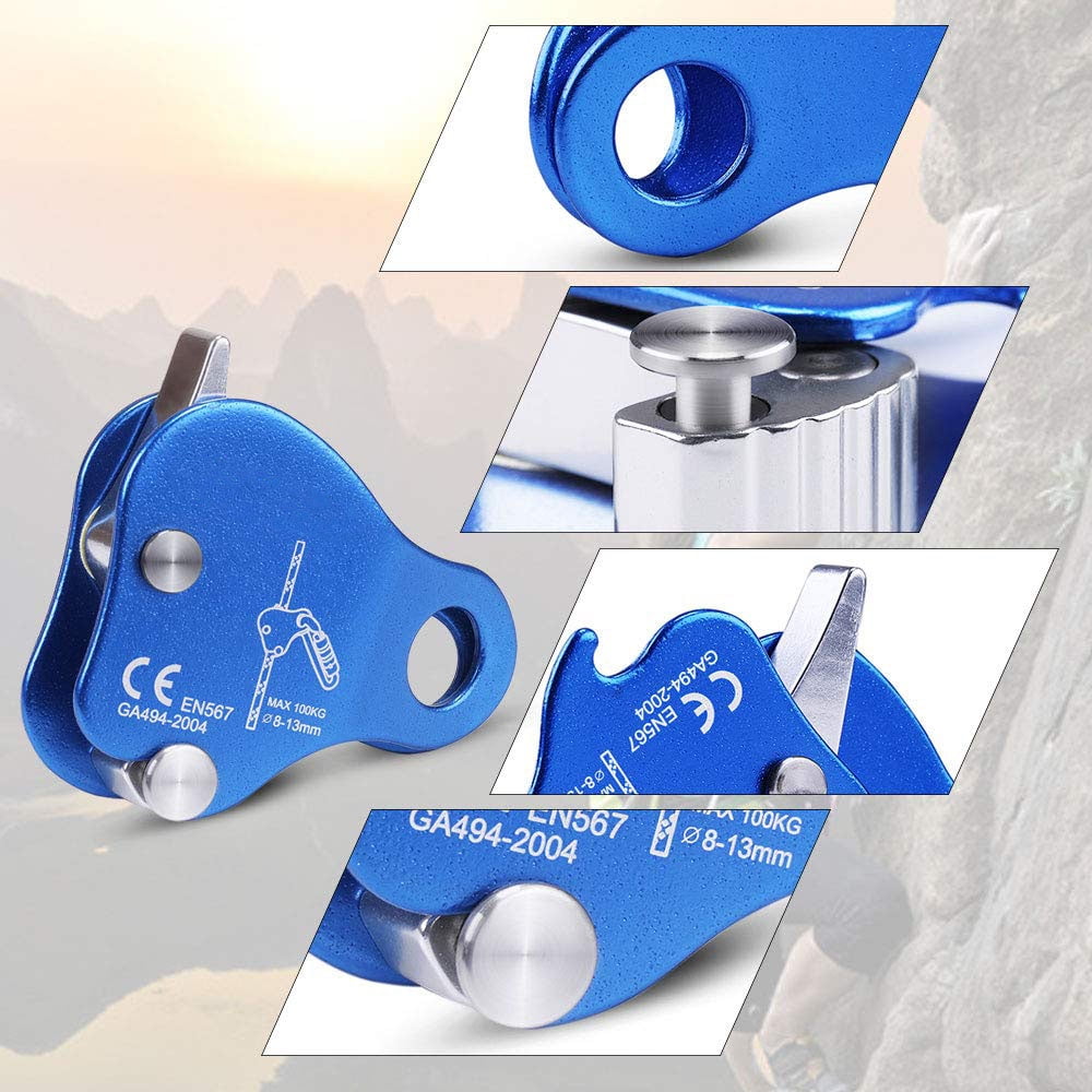 1 Pcs Climbing Ascender, Climbing Rope Grab Suitable for 8-13 mm Diameter Rope Fall Protection Belay Device, Blue
