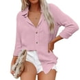 thumbnail image 3 of TKLPEHG Womens Tops Long Sleeve Lapel Button Shirts Loose Lightweight Casual Comfy Classic Solid Color Fashion Blouse (Pink,L), 3 of 6