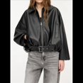 thumbnail image 4 of Chaqueta de Piel Sintética para Mujer, con Cuello de Solapa y Cremallera, Larga, Estilo Motociclista, Abrigo Corto Negro L, 4 of 9