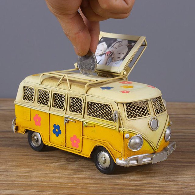 Caja de ahorro de modelo de coche de camping clásico, colección de autobús de autobús vintage, juguete para aficionados coches de Amarillo Yotijar Modelos de furgonetas camper coleccionables