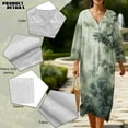 thumbnail image 5 of COEQINE Women's Wrap V-Neck Dress Three Quarter Sleeve Midi Length Casual Loose Fit Flattering Tunic Sundress, Easy Care Linen-Like Polyester, Size 2XL, Green Bamboo Print, 5 of 6