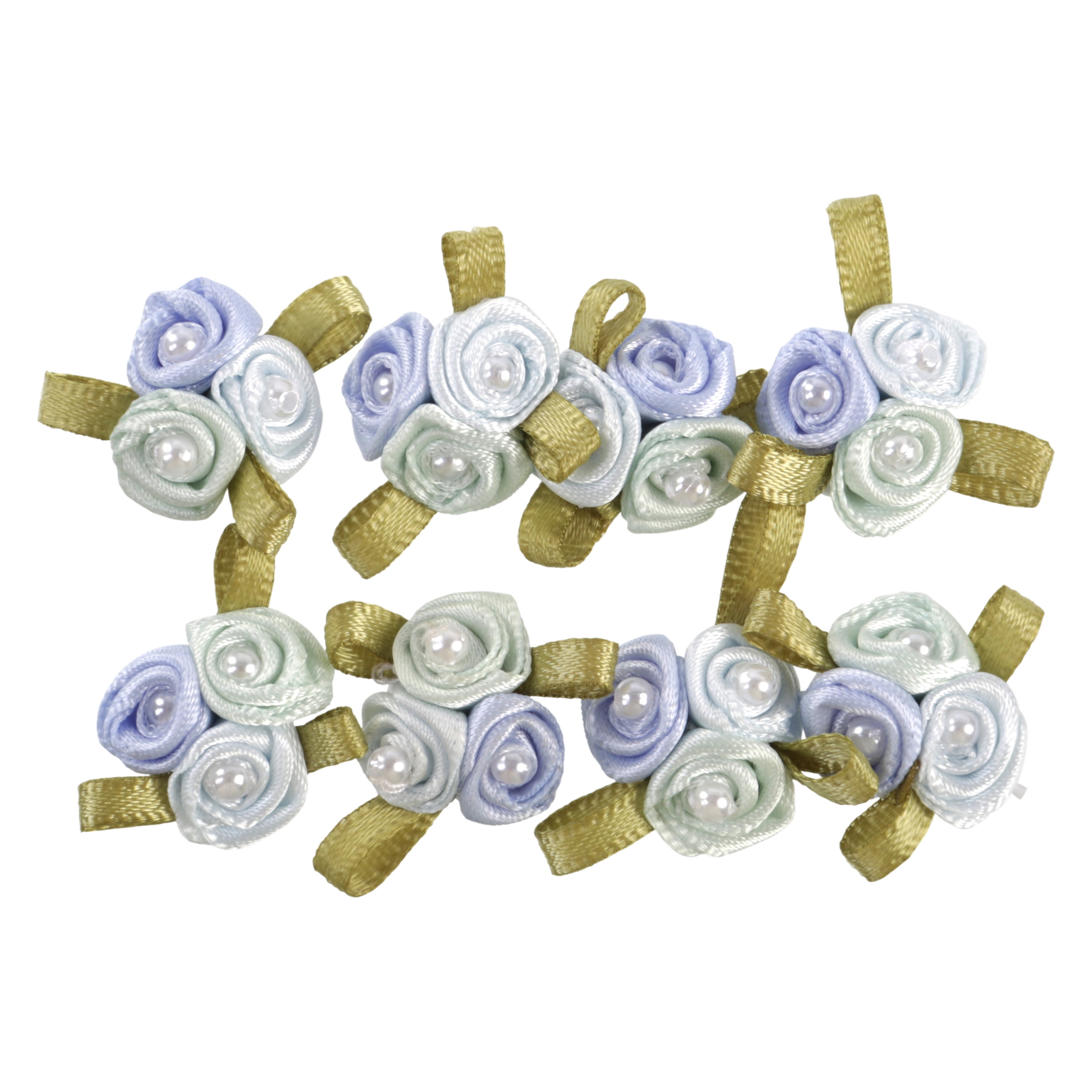 Offray Ribbon Accessories 1-Inch Blue Grey Tri-Color Ribbon Rose Cluster, 8-Pack