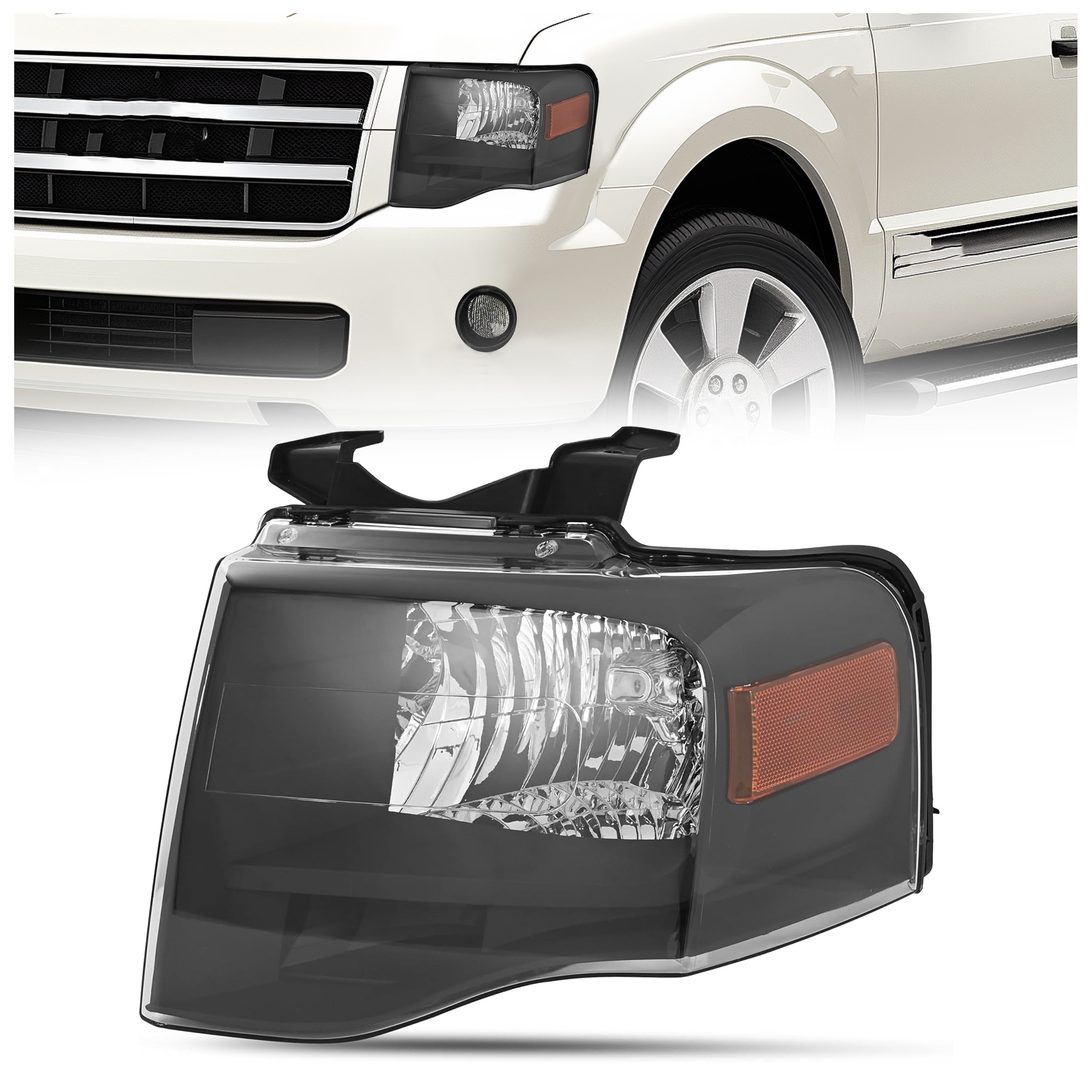 KOJEM Projector Headlights for 2007-2014 Ford Expedition Clear Lens Black Housing Plastic